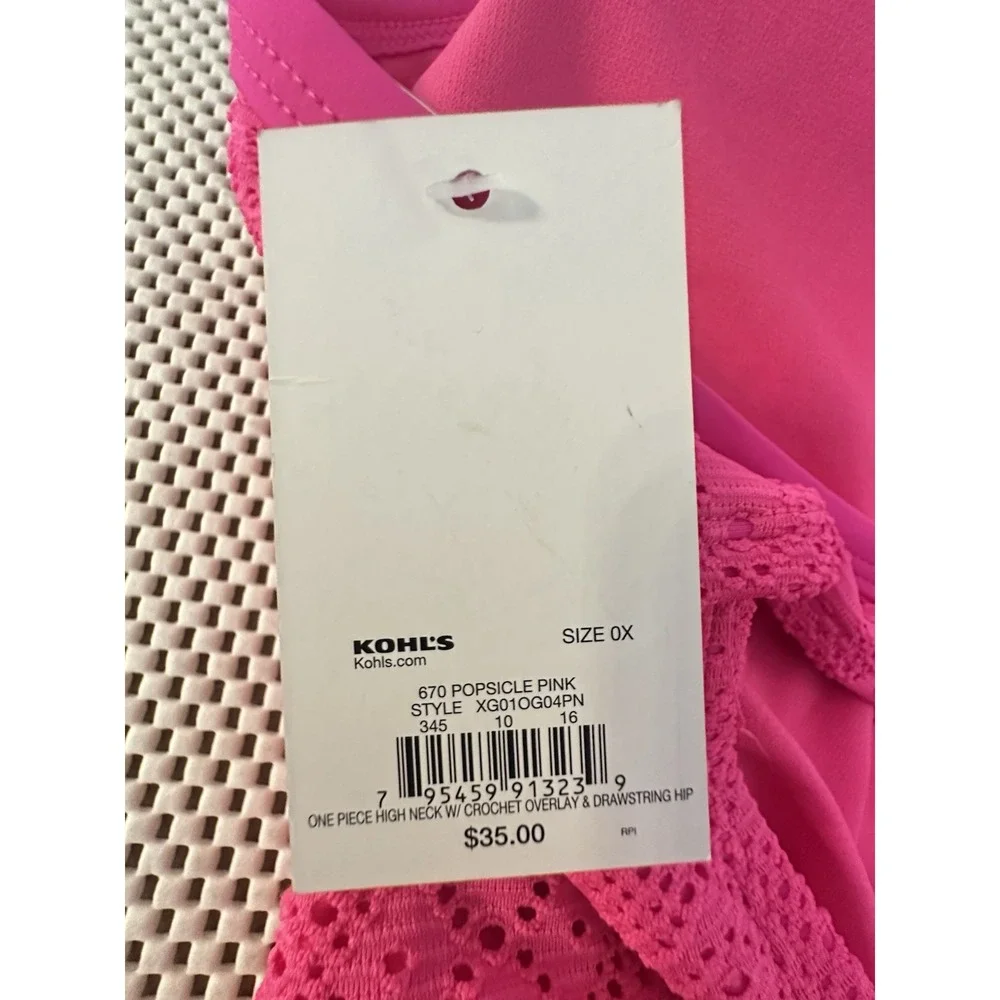 Kohls SO Swimsuit Halter One piece 0X XL 12/14 Bathing Suit‎ Eyelet Crochet Pink